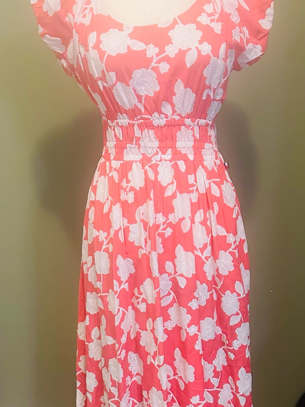 Tommy Hilfiger Coral Pink and White Floral Midi Dress